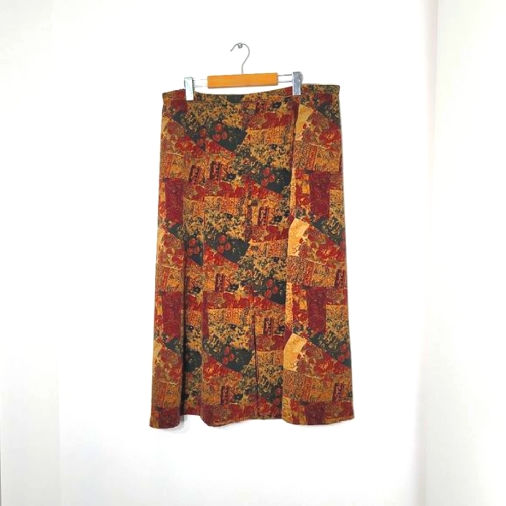 Vintage Fall Multicolor Floral Button Front Y2K Skirt Retro 90s Style Plus Size